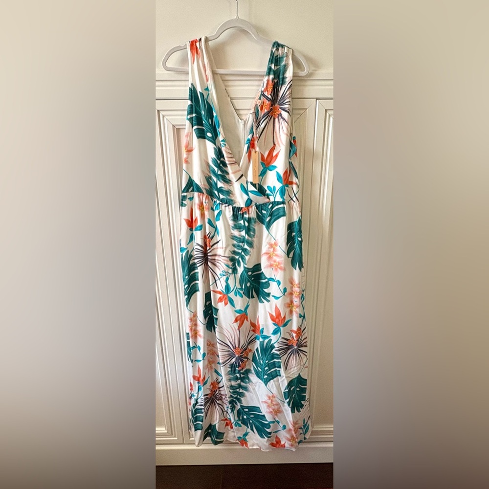 🟢 WOMENS GIBSON LATIMER TROPICAL PALM PRINT MAXI DRESS - LARGE - BRAND NEW 🟢
